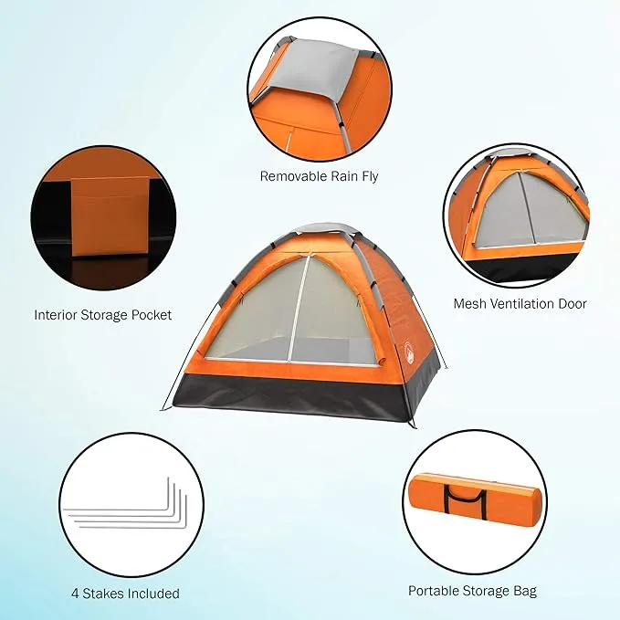 2-Person Camping Tent - Includes Rain Fly and Carrying Bag - Lightweight Compact Outdoor Tent for Backpacking, Hiking, or Beaches by Wakeman (Orange)