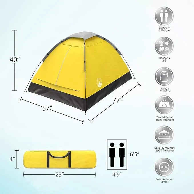 2-Person Camping Tent - Includes Rain Fly and Carrying Bag - Lightweight Compact Outdoor Tent for Backpacking, Hiking, or Beaches by Wakeman (Orange)