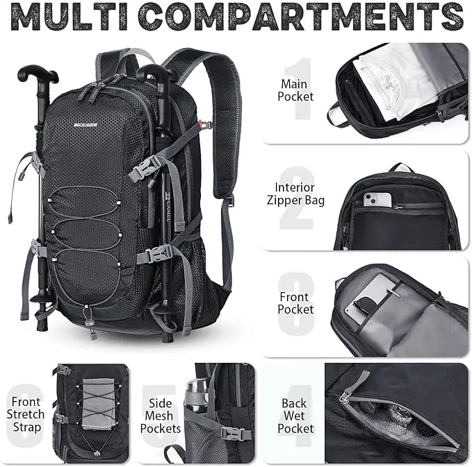 40L Lightweight Hiking Backpack Travel Packable Daypack for Women and Men, Black