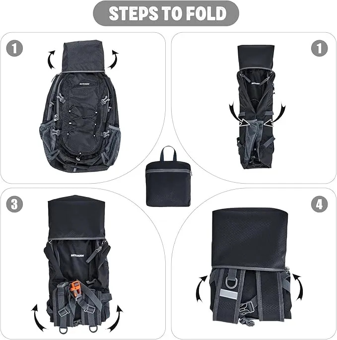 40L Lightweight Hiking Backpack Travel Packable Daypack for Women and Men, Black