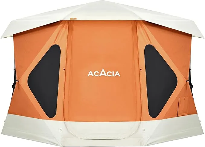 ACACIA Space Camping Tent XL, 4-6 Person Large Family Tent with 6'10'' Height, 2 Doors, 8 Windows, Waterproof Pop Up Easy Setup Hub Tent with Rainfly, Footprint for Car Camping, Glamping, Persimmon