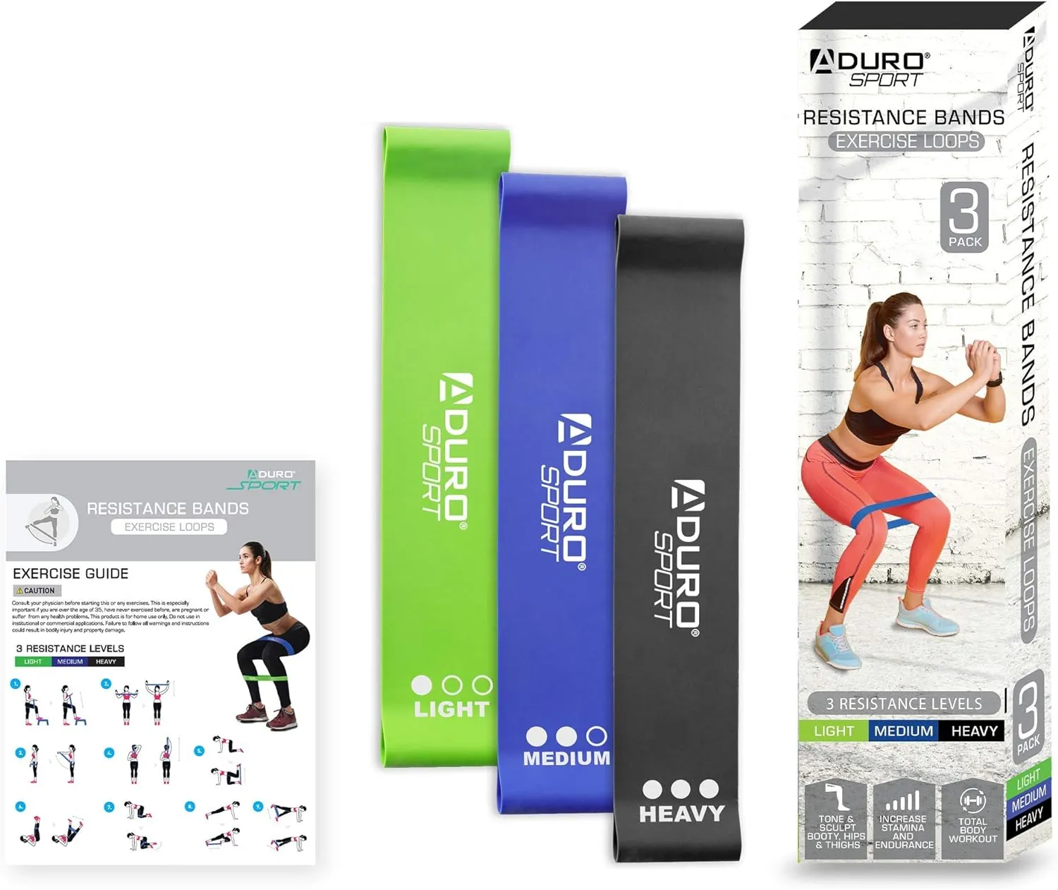 Aduro Sport Resistance Bands Set with 3 Resistance Levels