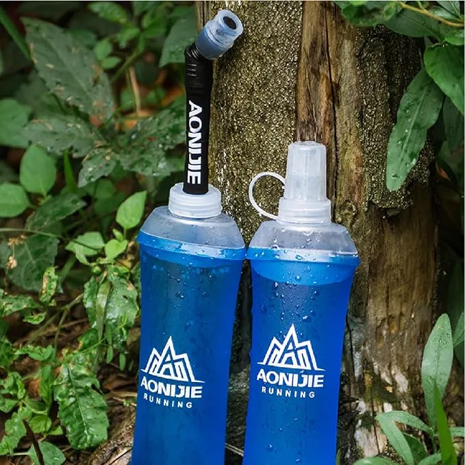 Azarxis TPU Soft Flask Running Collapsible Water Bottles BPA-Free Running Flask for Hydration Pack - Ideal for Running Hiking Cycling Climbing (450ml/15.22oz - 2 Pack with 2 Speed Straws)