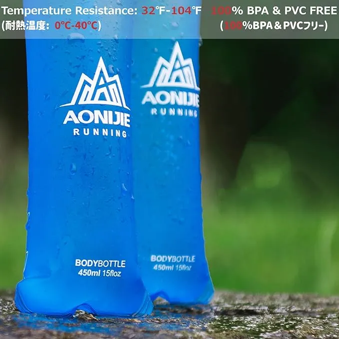 Azarxis TPU Soft Flask Running Collapsible Water Bottles BPA-Free Running Flask for Hydration Pack - Ideal for Running Hiking Cycling Climbing (450ml/15.22oz - 2 Pack with 2 Speed Straws)
