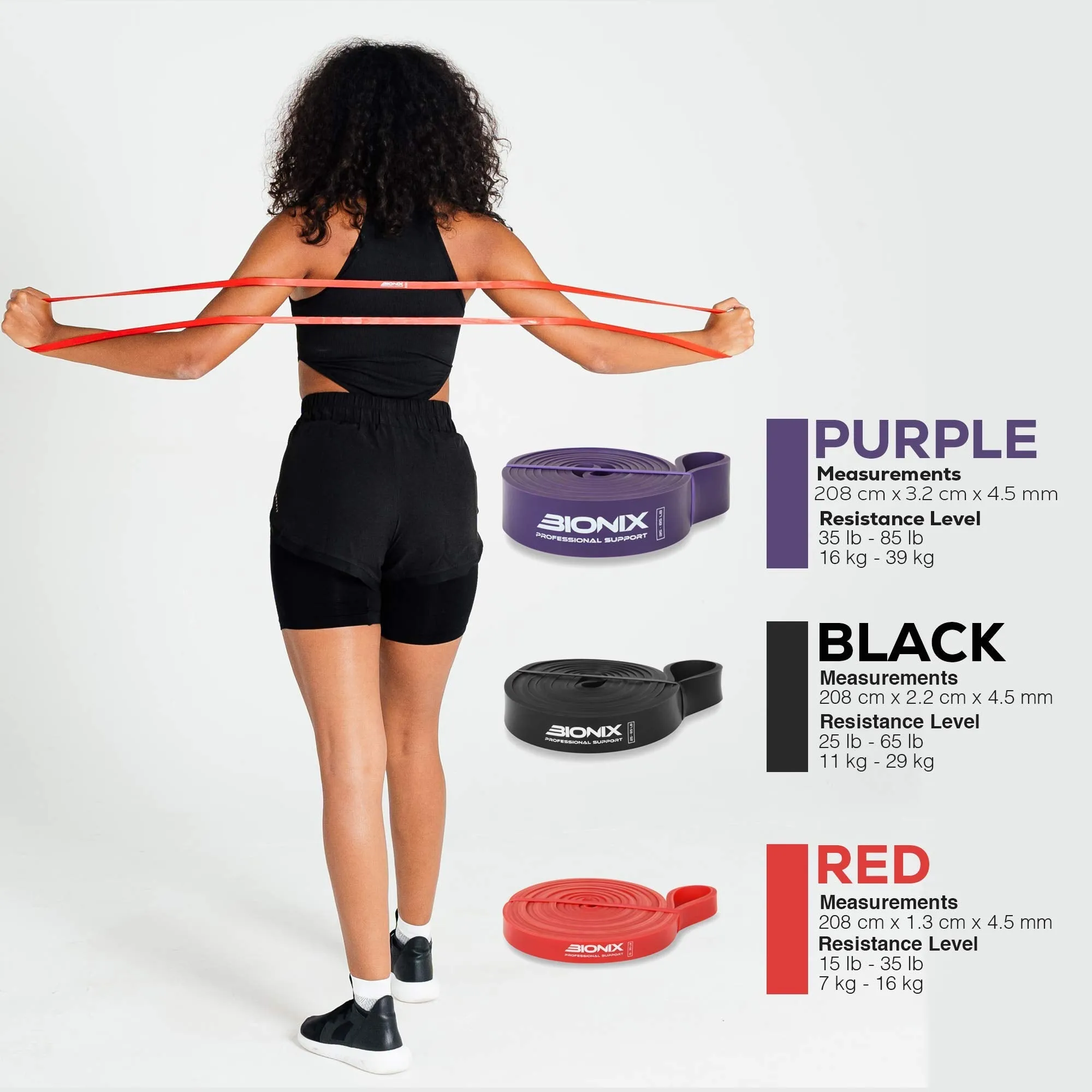 Bionix Resistance Bands Set - 3pcs Exercise Band For Men and Women Pull UP Assistance Heavy Elastic Rubber Long Loop Arm Legs Glutes Fitness Gym Workout