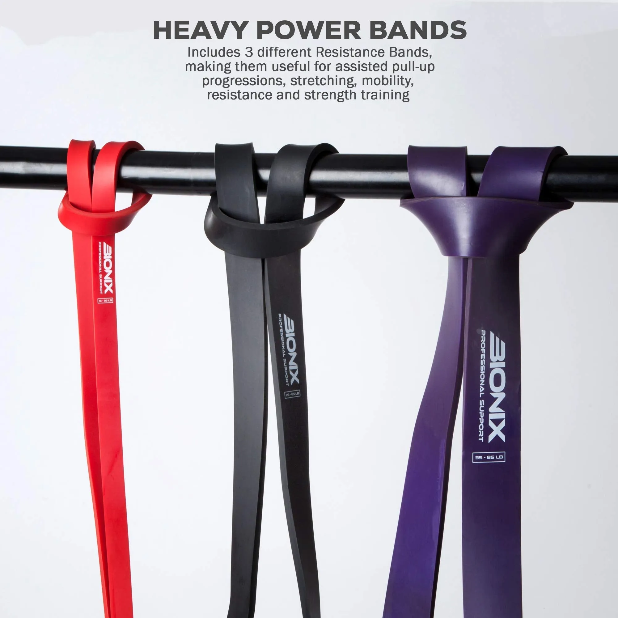 Bionix Resistance Bands Set - 3pcs Exercise Band For Men and Women Pull UP Assistance Heavy Elastic Rubber Long Loop Arm Legs Glutes Fitness Gym Workout
