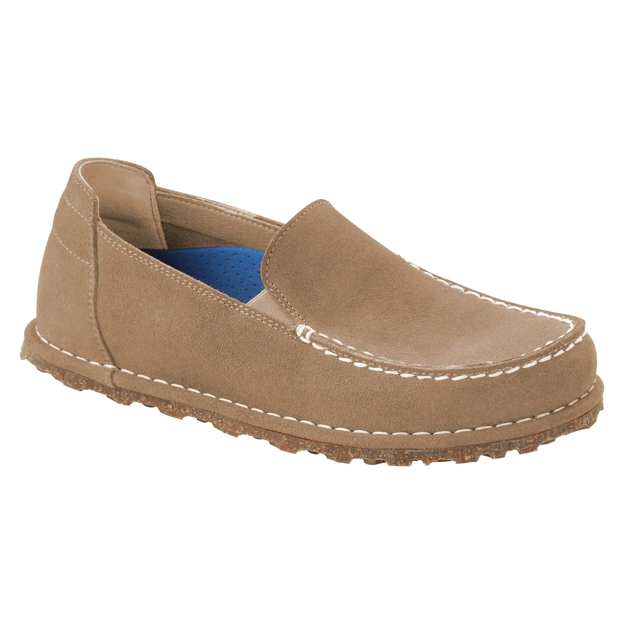 Birkenstock Utti Slip On gray taupe suede with white stitching