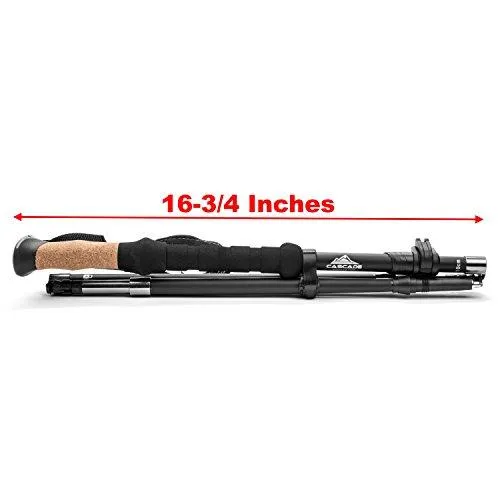 Cascade Mountain Tech 100% Carbon Fiber Folding Trekking Poles with Cork Grips & Quick Locks, Matte Black, 2 Pack