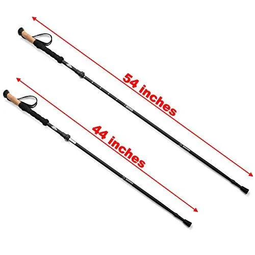 Cascade Mountain Tech 100% Carbon Fiber Folding Trekking Poles with Cork Grips & Quick Locks, Matte Black, 2 Pack
