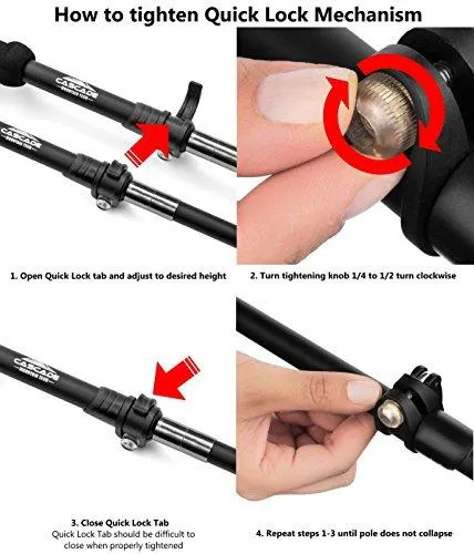 Cascade Mountain Tech 100% Carbon Fiber Folding Trekking Poles with Cork Grips & Quick Locks, Matte Black, 2 Pack