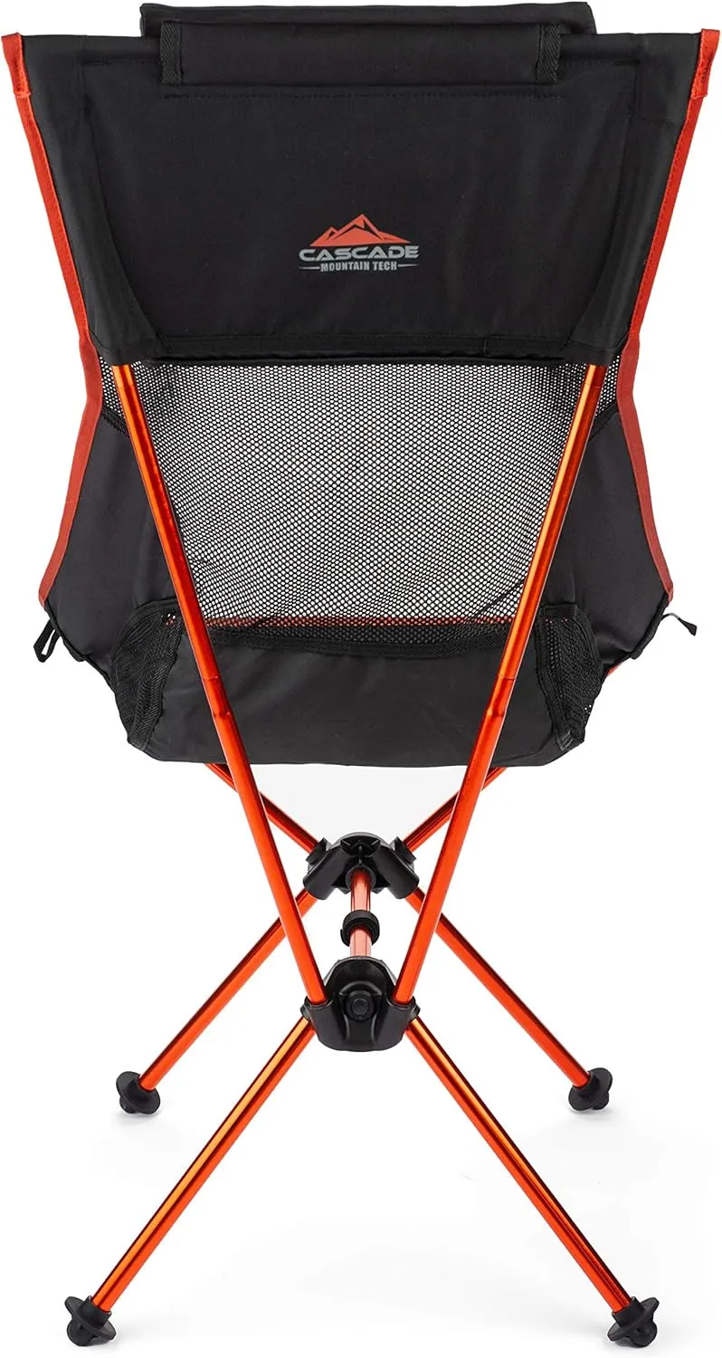 Cascade Mountain Tech Outdoor High Back Lightweight Camp Chair with Headrest and Carry Case - Black