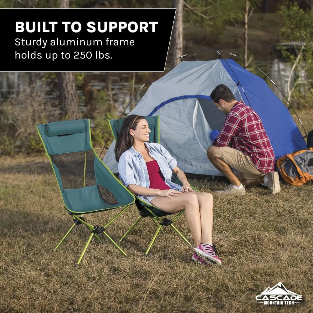 Cascade Mountain Tech Outdoor High Back Lightweight Camp Chair with Headrest and Carry Case - Black