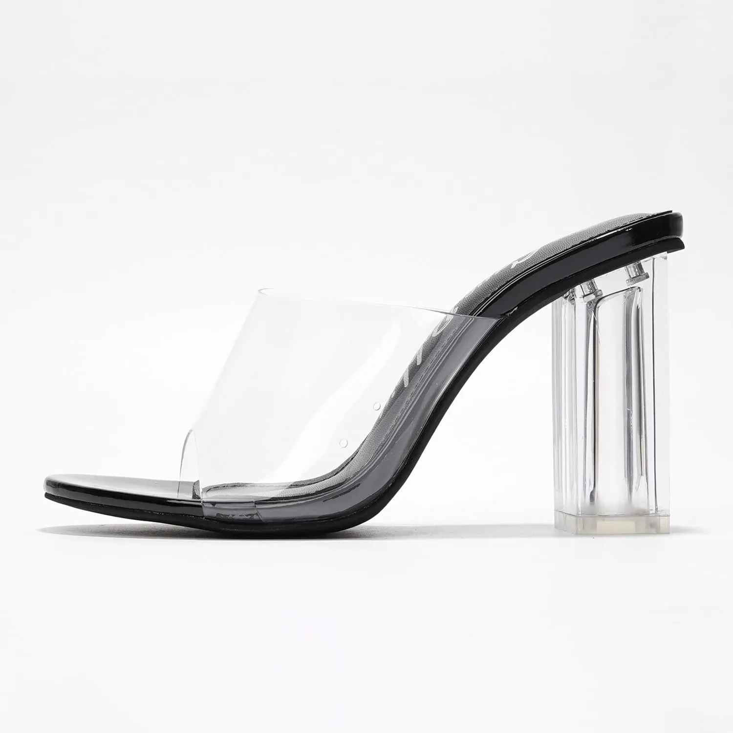 Clear Chunky Heels for Women- Comfy Slip on Heels for Women with Transparent Upper, 3.5-inch Lucite Block Heel & Genuine Leather Insole- Classy Open Toe Wedge Heels for Women (Fusion.A)