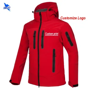 Custom Print New Softshell Jacket Men Waterproof Fleece Thermal Outdoor Hooded Hiking Coat