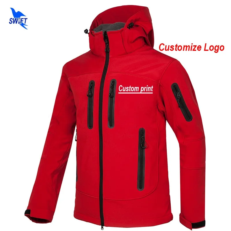 Custom Print New Softshell Jacket Men Waterproof Fleece Thermal Outdoor Hooded Hiking Coat