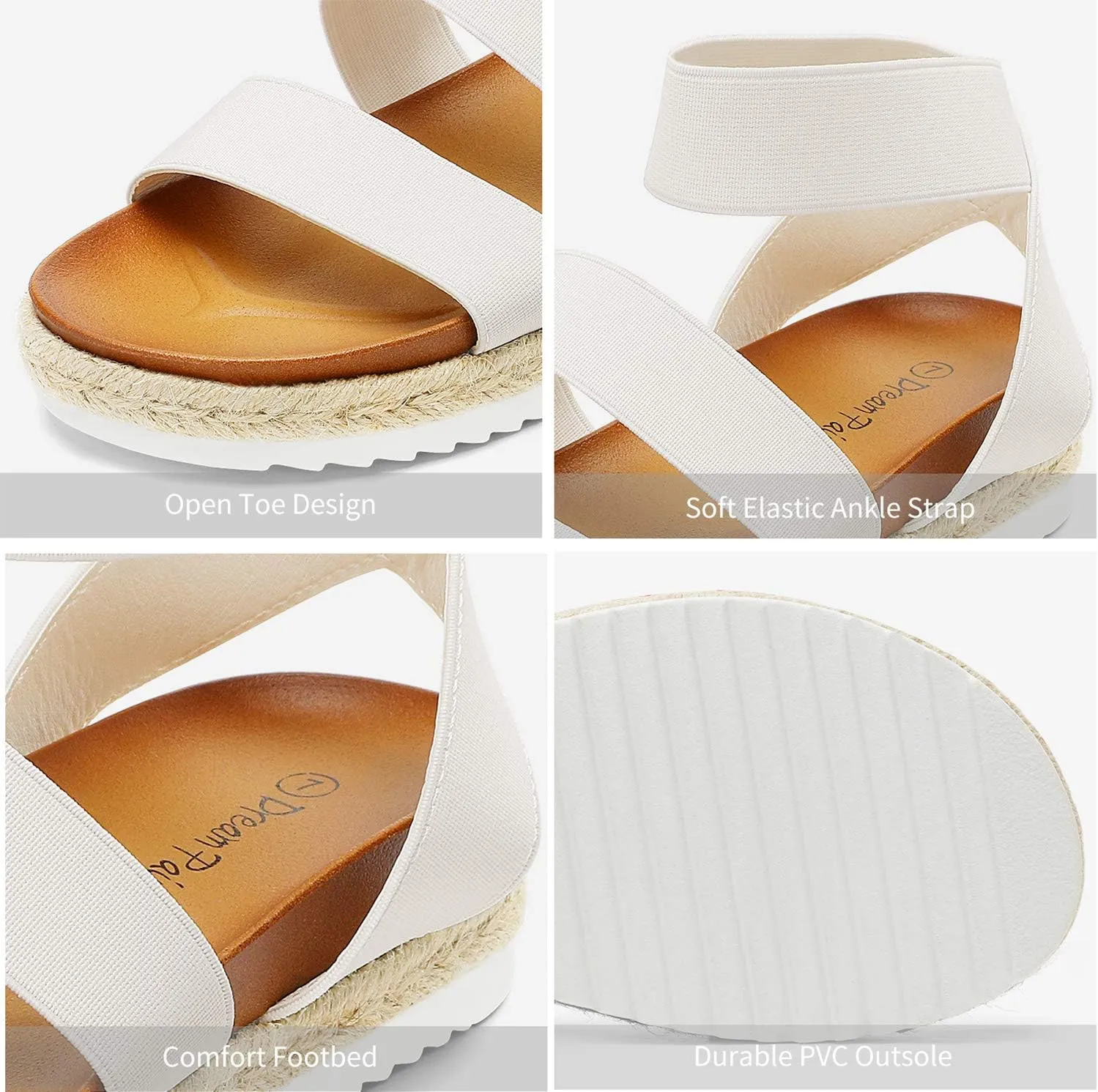 DREAM PAIRS Womens Open Toe Ankle Strap Espadrille Flatform Platform Wedge Sandals