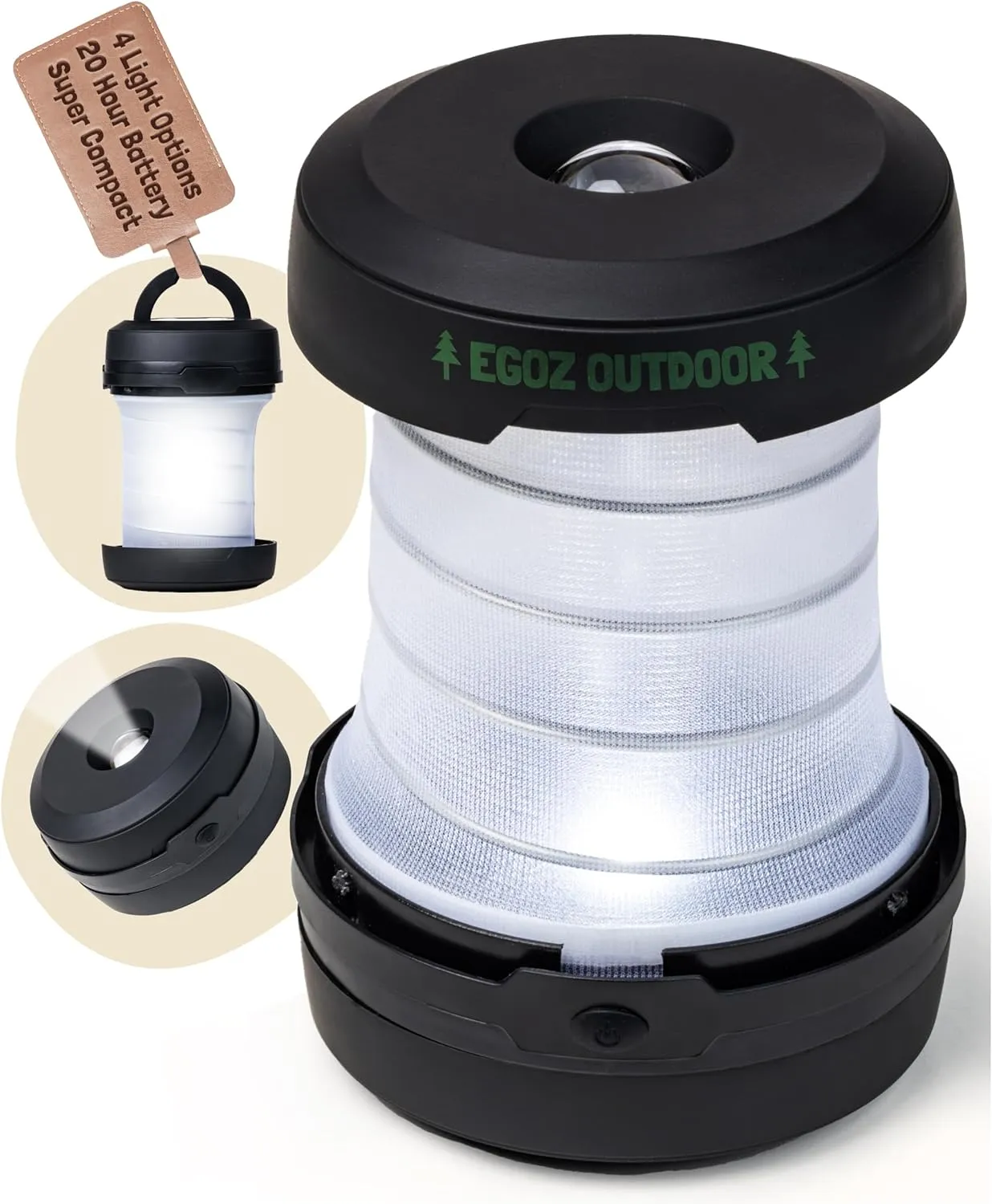 Egoz Outdoors Compact & Collapsible Portable LED Lantern - Battery Operated Light Pop-Up with Hook for Camping, Hiking, Emergency Outdoor Survival, Flashlight Lamp for Tent & Backpacking