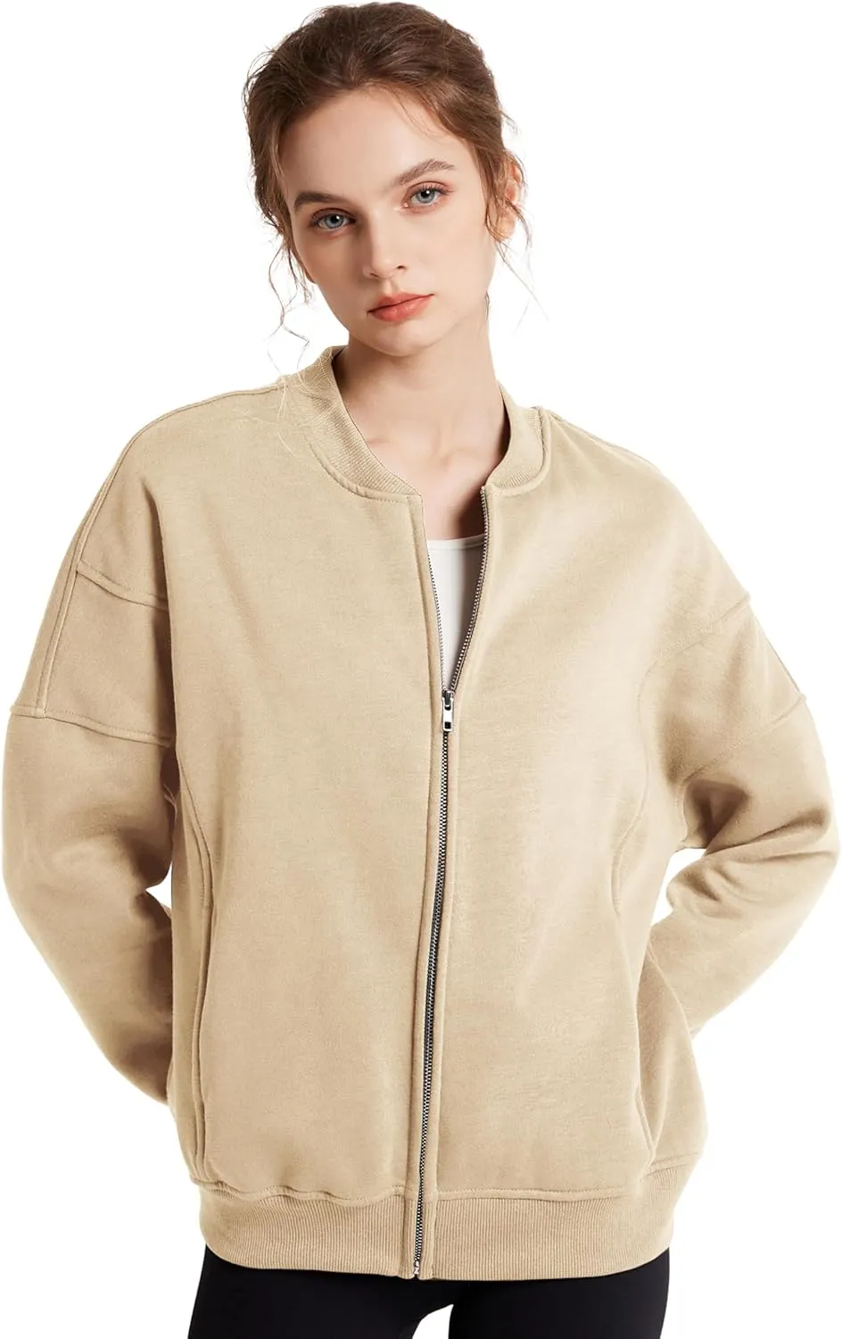 GEMLON Sweatshirt for Women Full Zip Up Casual Coats Long Sleeve Loose Fit Fleece Jacket with Pockets
