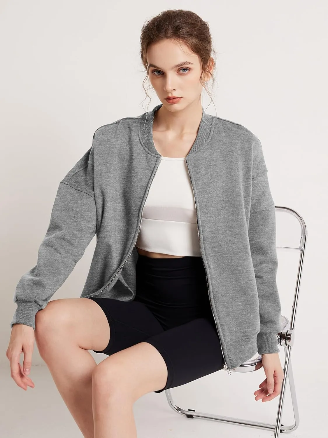 GEMLON Sweatshirt for Women Full Zip Up Casual Coats Long Sleeve Loose Fit Fleece Jacket with Pockets