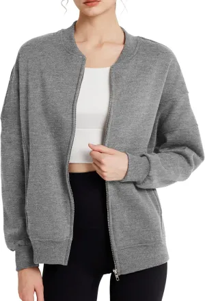 GEMLON Sweatshirt for Women Full Zip Up Casual Coats Long Sleeve Loose Fit Fleece Jacket with Pockets