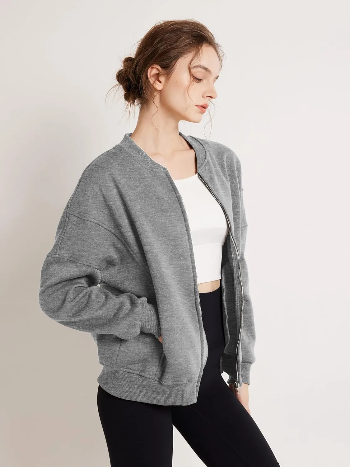 GEMLON Sweatshirt for Women Full Zip Up Casual Coats Long Sleeve Loose Fit Fleece Jacket with Pockets