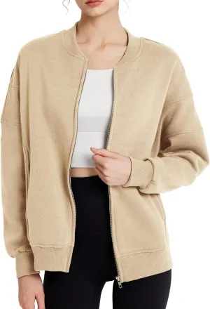 GEMLON Sweatshirt for Women Full Zip Up Casual Coats Long Sleeve Loose Fit Fleece Jacket with Pockets