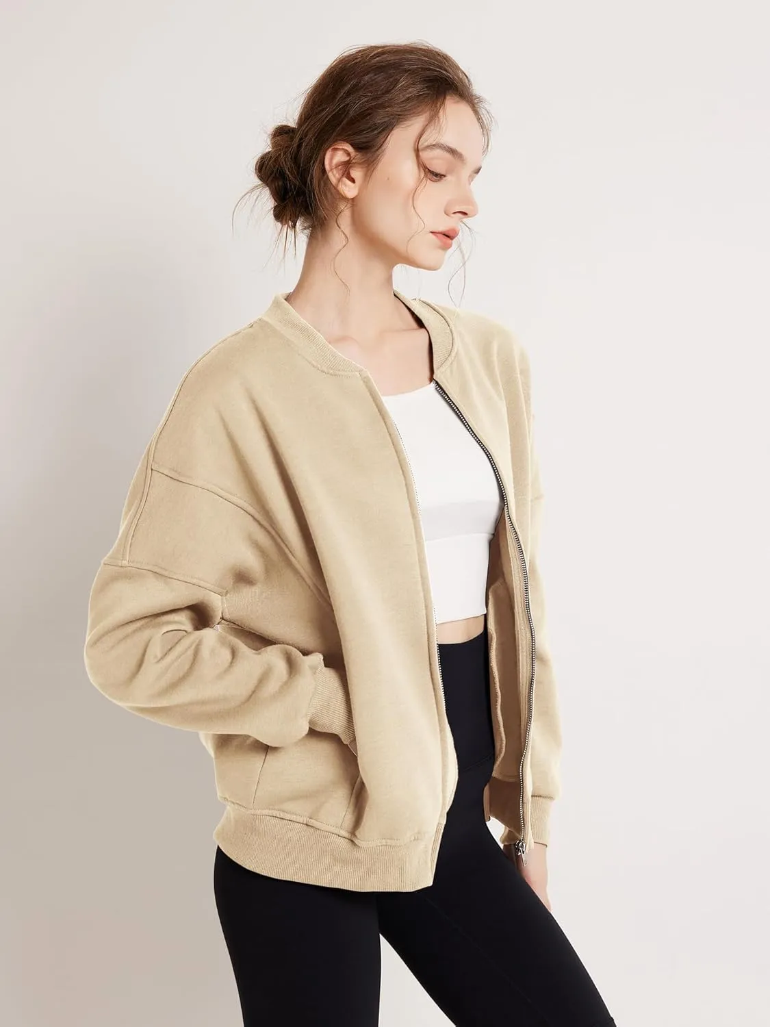 GEMLON Sweatshirt for Women Full Zip Up Casual Coats Long Sleeve Loose Fit Fleece Jacket with Pockets
