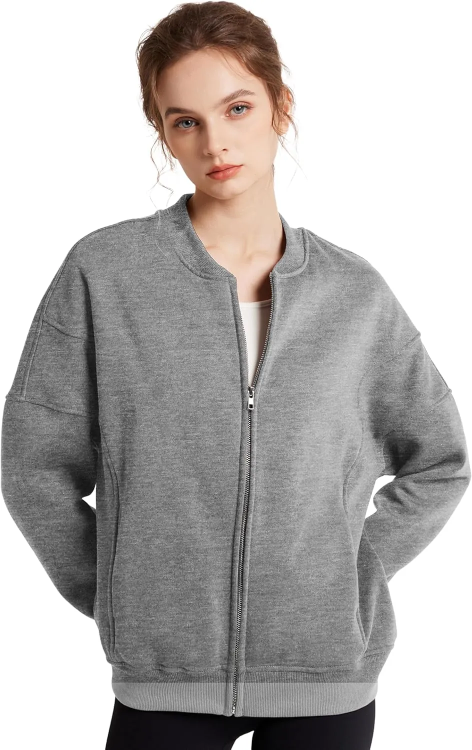 GEMLON Sweatshirt for Women Full Zip Up Casual Coats Long Sleeve Loose Fit Fleece Jacket with Pockets