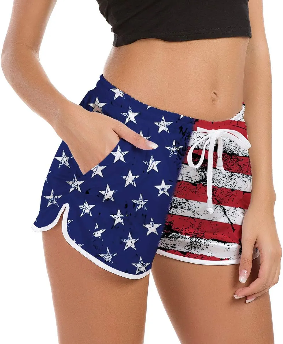 Idgreatim Women Summer Beach Boardshorts Quick Dry Swimwear Bottom Novelty Workout Pants with Drawstring