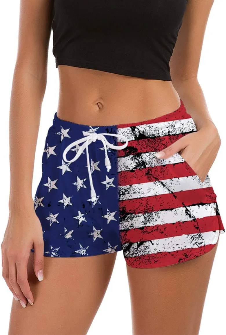 Idgreatim Women Summer Beach Boardshorts Quick Dry Swimwear Bottom Novelty Workout Pants with Drawstring