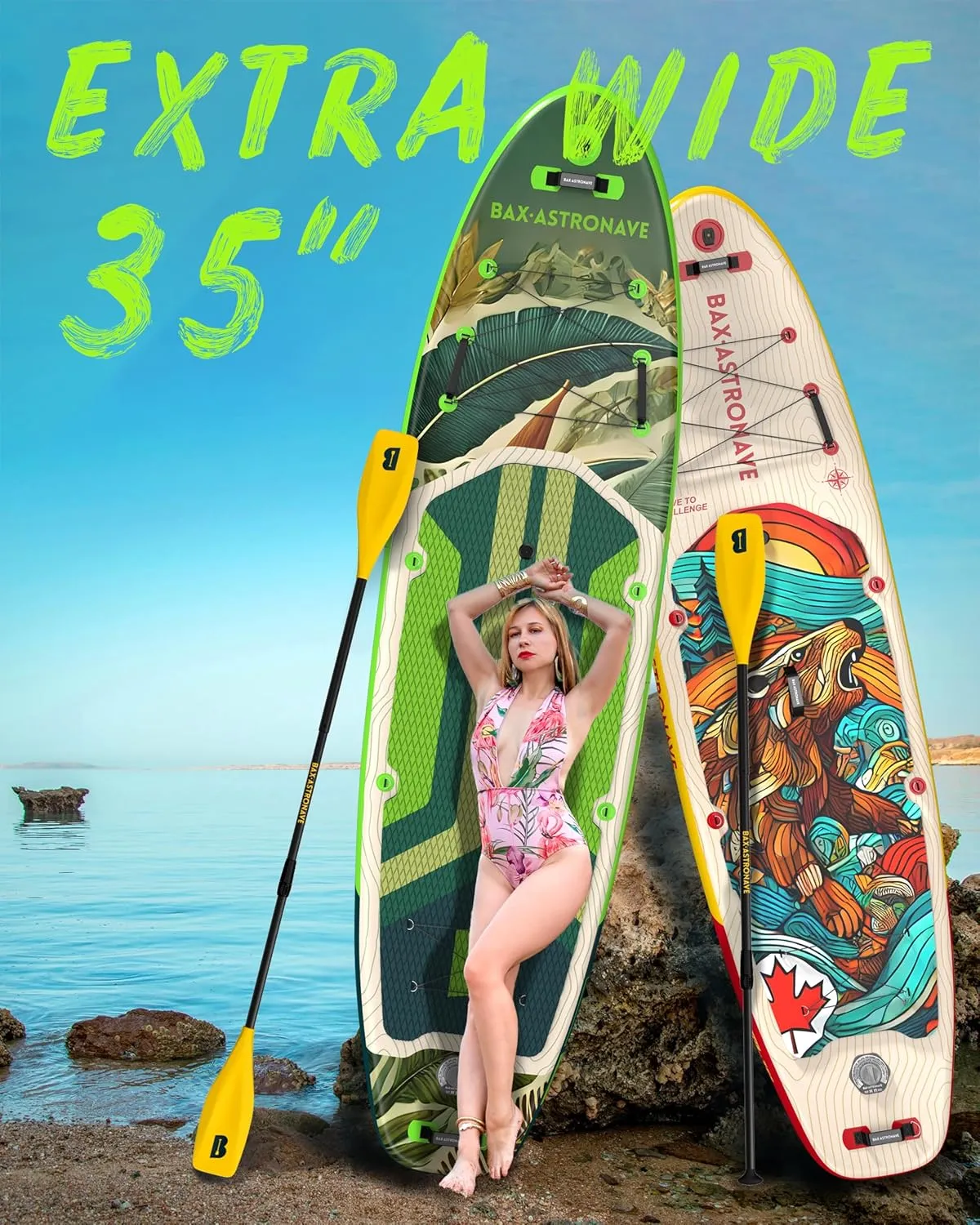 Inflatable Stand Up Paddle Board - 11ft Extra Wide Stable Design Paddleboard with Sup Accessories Backpack, Pump, Ankle Leash, Adults&Youth