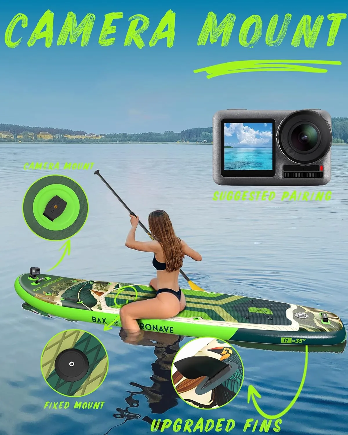 Inflatable Stand Up Paddle Board - 11ft Extra Wide Stable Design Paddleboard with Sup Accessories Backpack, Pump, Ankle Leash, Adults&Youth