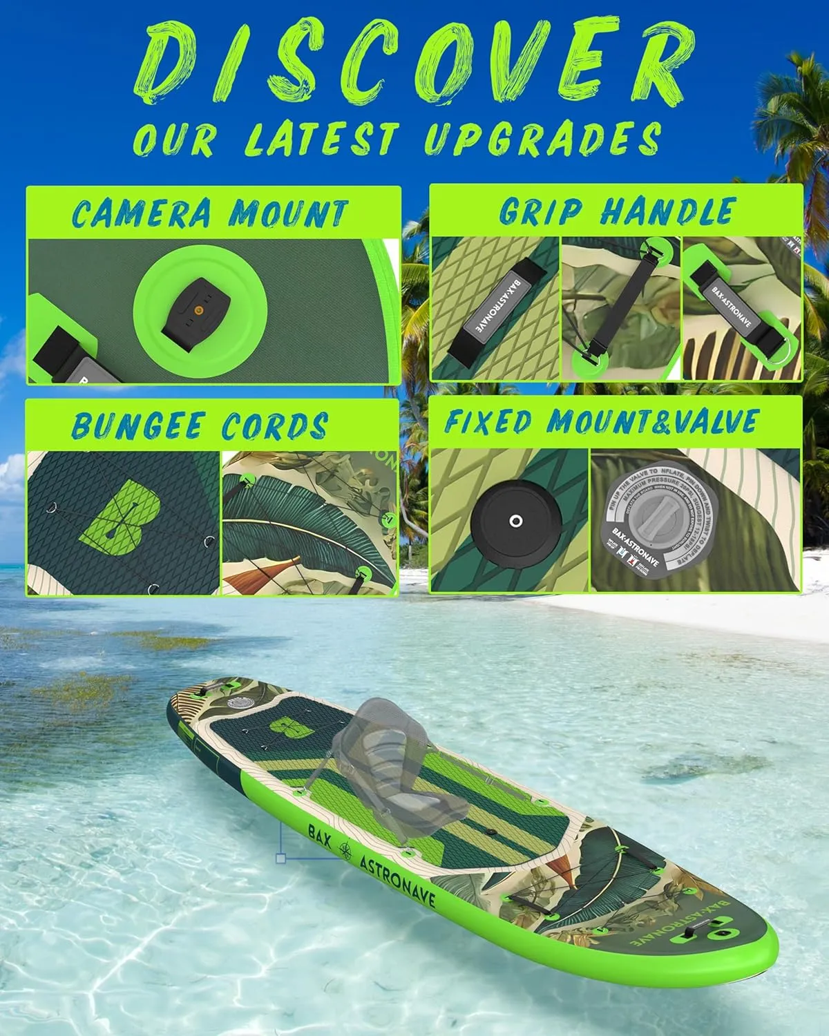 Inflatable Stand Up Paddle Board - 11ft Extra Wide Stable Design Paddleboard with Sup Accessories Backpack, Pump, Ankle Leash, Adults&Youth