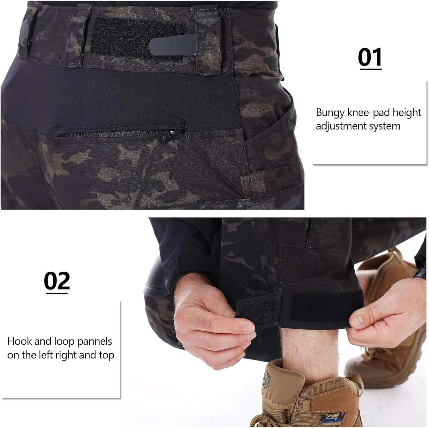 Mens Tactical Pants with Knee Pads Waterproof G3 Combat Pants Camo Cargo Pants with 10 Pockets No Belt