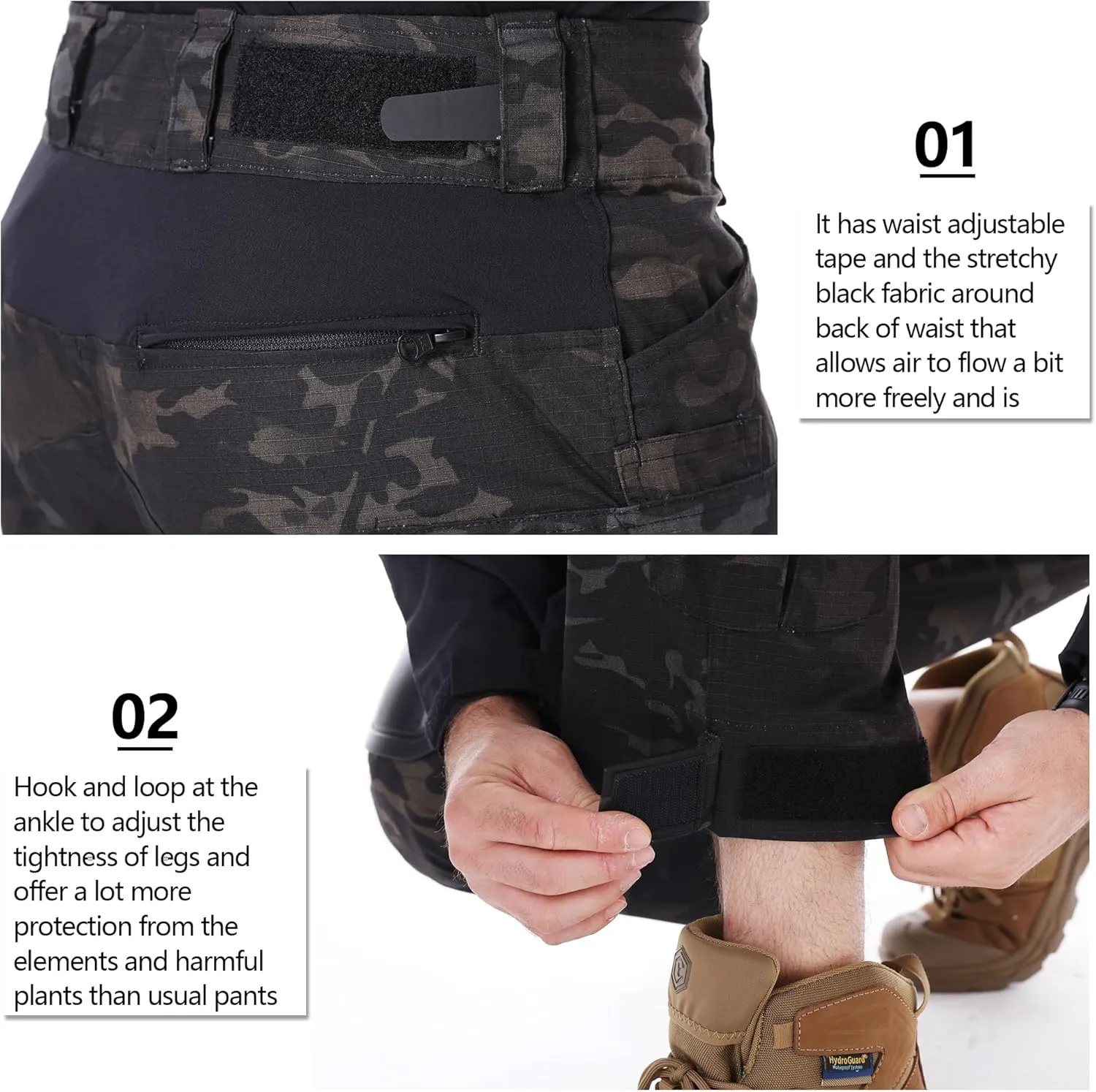 Mens Tactical Pants with Knee Pads Waterproof G3 Combat Pants Camo Cargo Pants with 10 Pockets No Belt