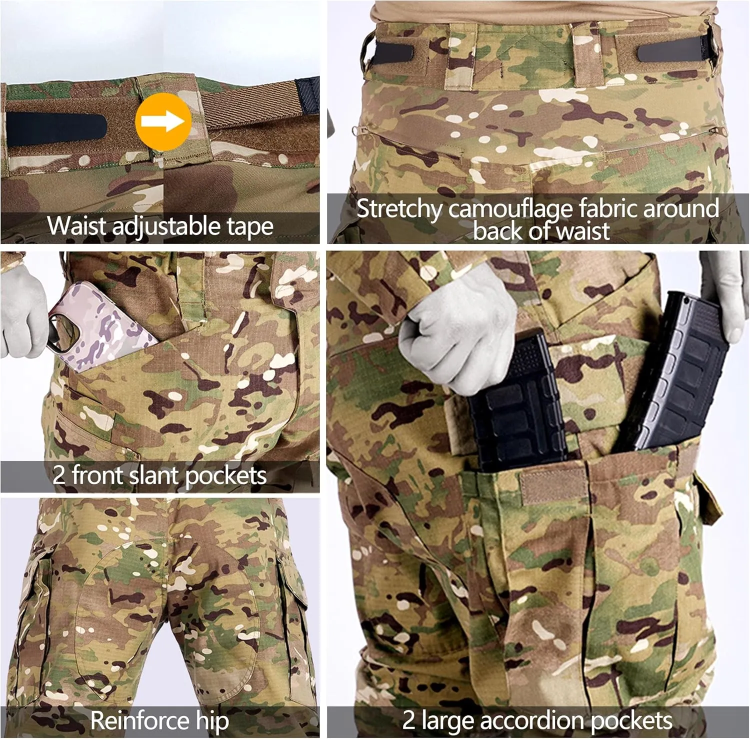Mens Tactical Pants with Knee Pads Waterproof G3 Combat Pants Camo Cargo Pants with 10 Pockets No Belt