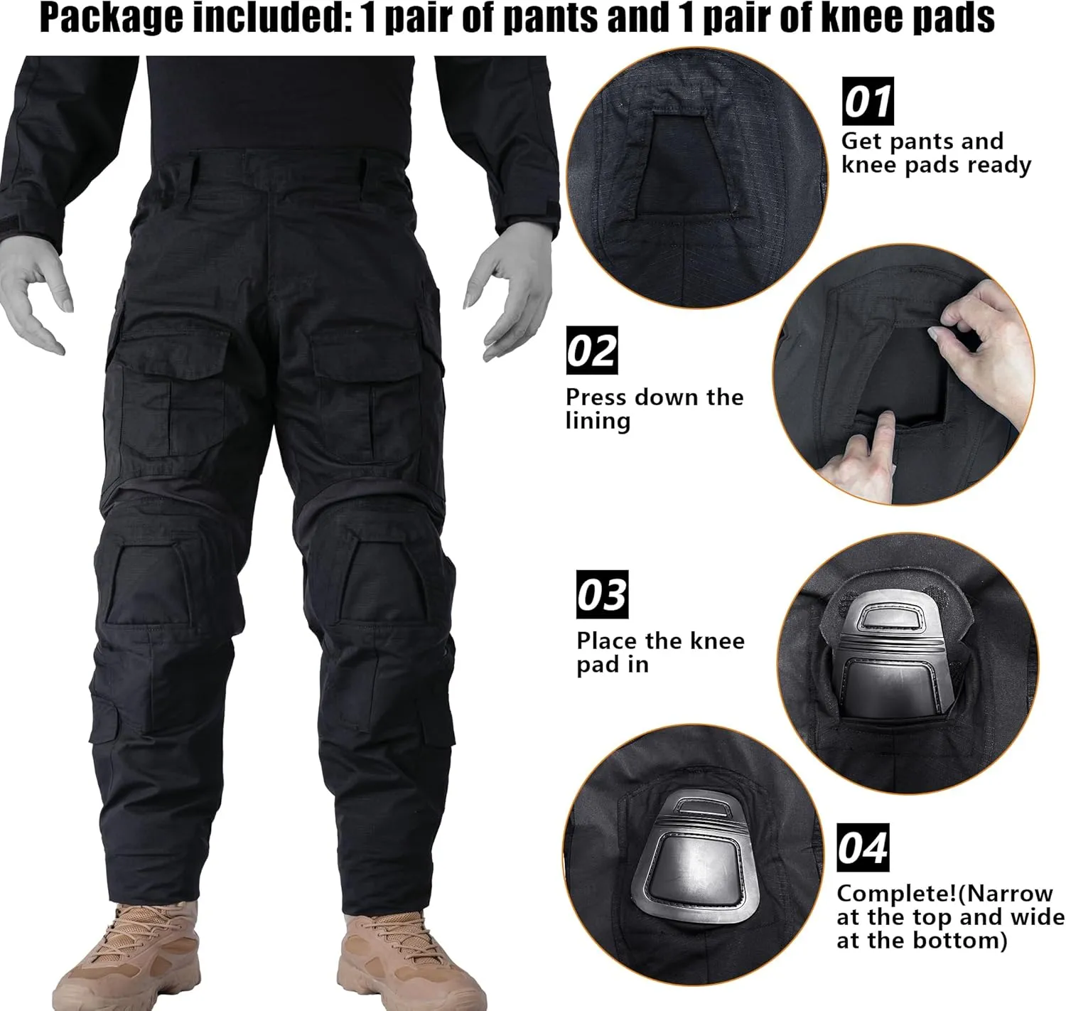 Mens Tactical Pants with Knee Pads Waterproof G3 Combat Pants Camo Cargo Pants with 10 Pockets No Belt