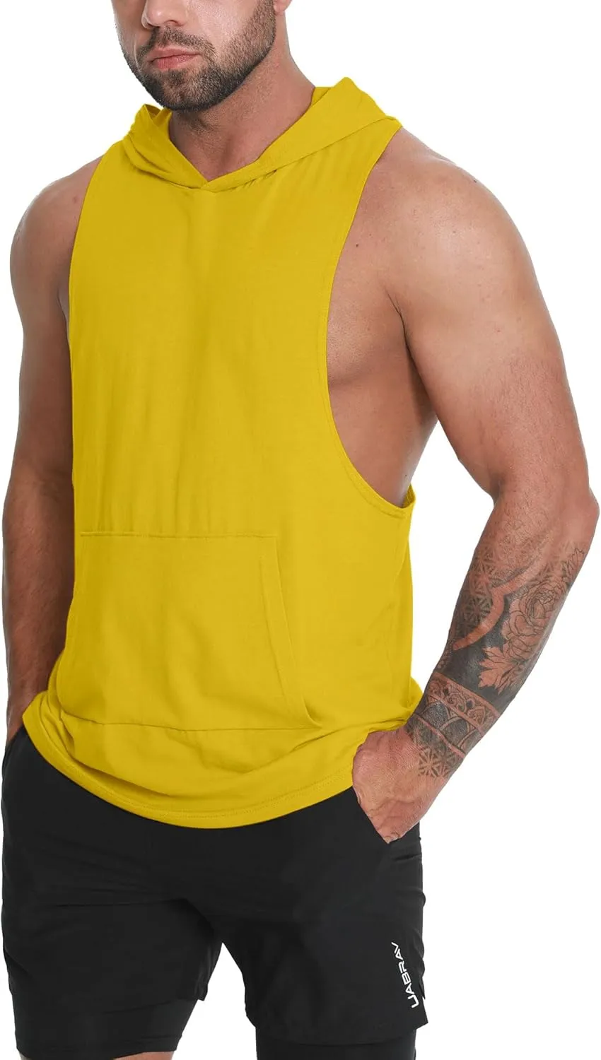 Men's Workout Hooded Tank Tops Sleeveless Gym Hoodie Shirt Bodybuilding Muscle Cut Off T Shirt