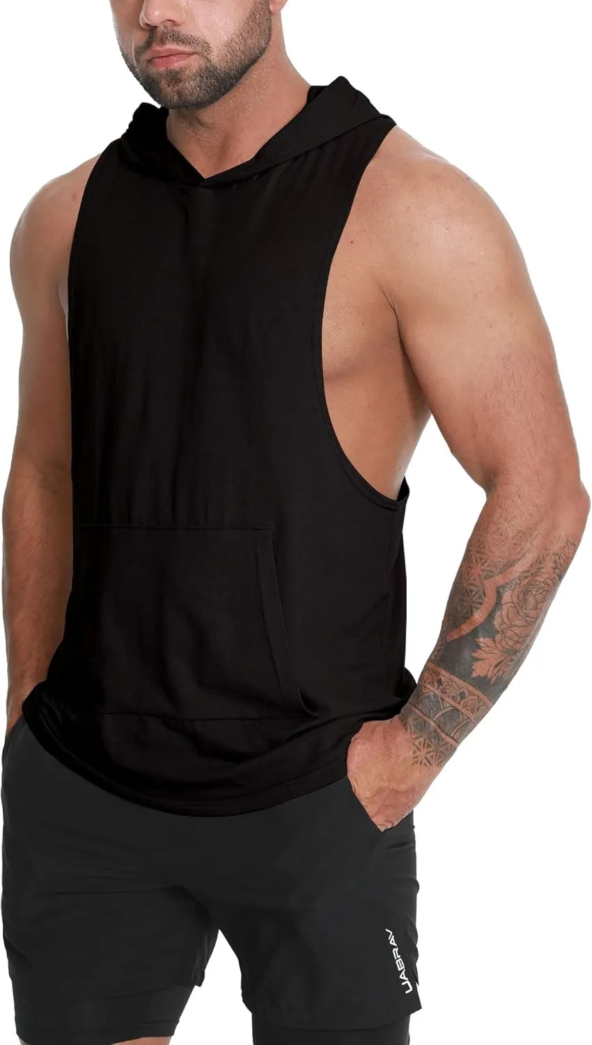 Men's Workout Hooded Tank Tops Sleeveless Gym Hoodie Shirt Bodybuilding Muscle Cut Off T Shirt