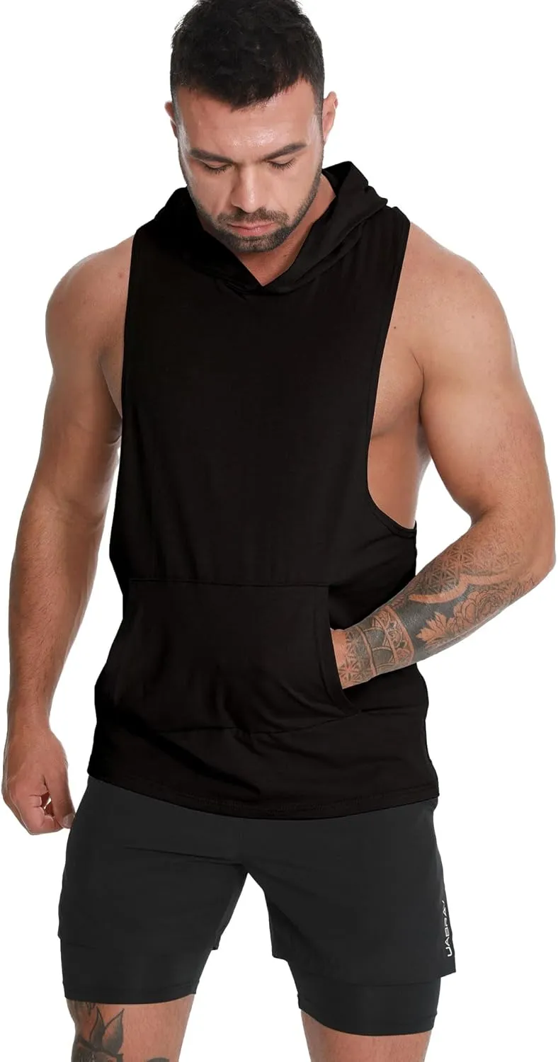 Men's Workout Hooded Tank Tops Sleeveless Gym Hoodie Shirt Bodybuilding Muscle Cut Off T Shirt