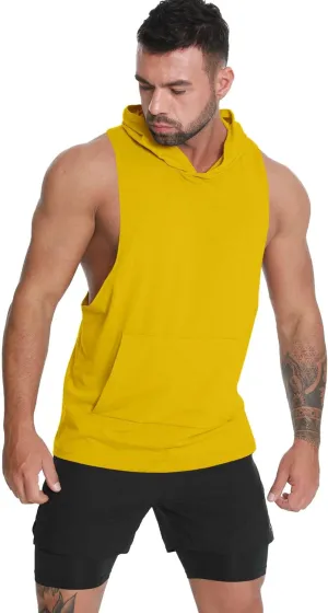 Men's Workout Hooded Tank Tops Sleeveless Gym Hoodie Shirt Bodybuilding Muscle Cut Off T Shirt