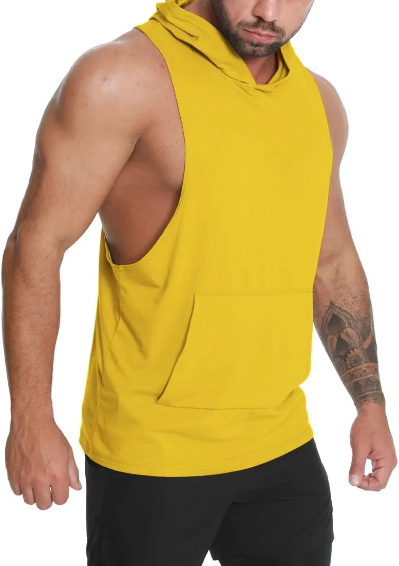 Men's Workout Hooded Tank Tops Sleeveless Gym Hoodie Shirt Bodybuilding Muscle Cut Off T Shirt