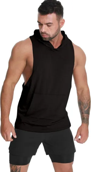 Men's Workout Hooded Tank Tops Sleeveless Gym Hoodie Shirt Bodybuilding Muscle Cut Off T Shirt