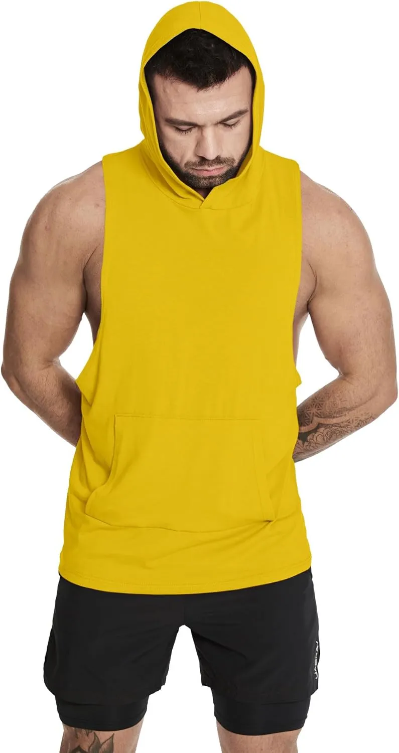 Men's Workout Hooded Tank Tops Sleeveless Gym Hoodie Shirt Bodybuilding Muscle Cut Off T Shirt