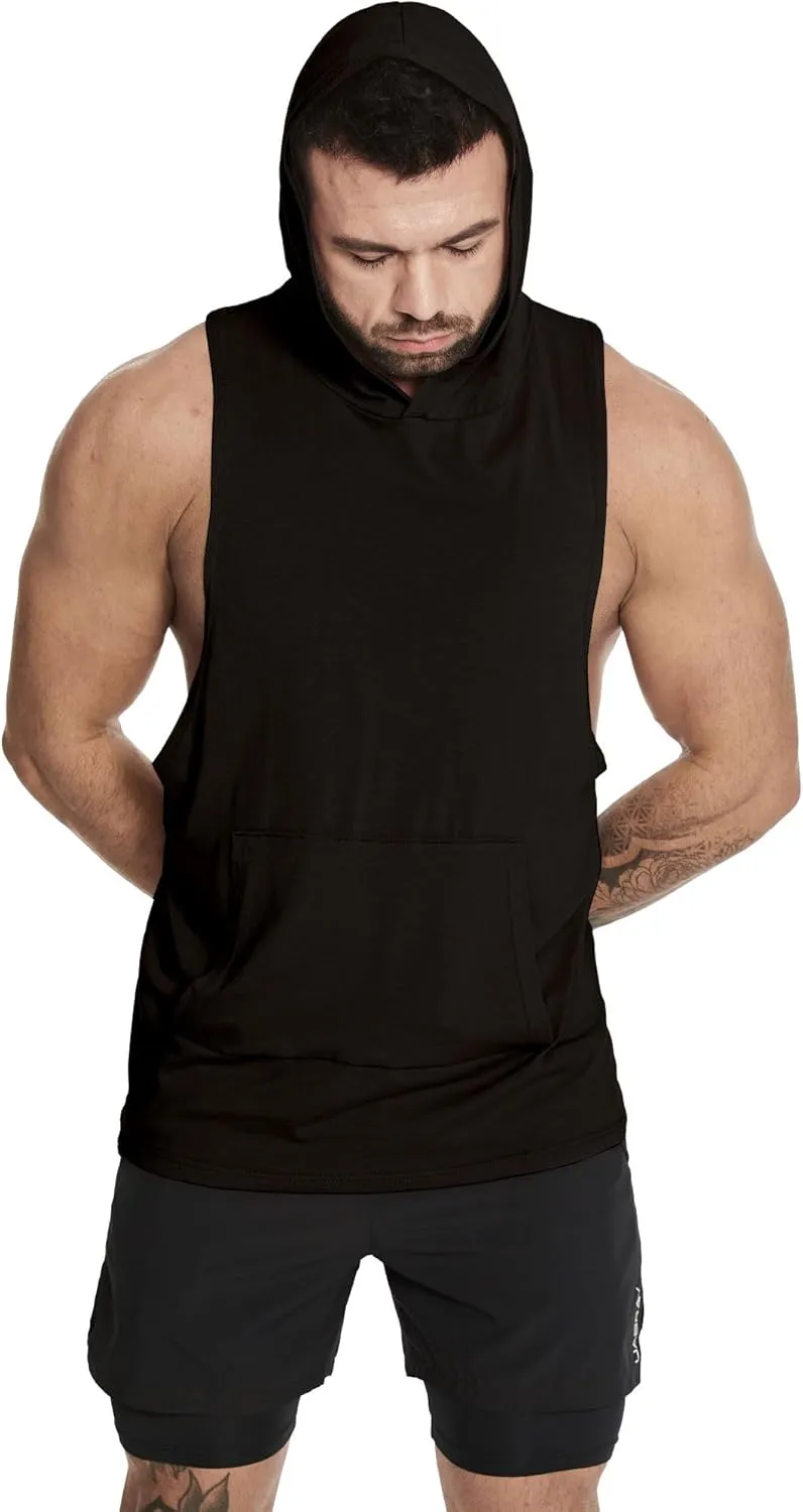 Men's Workout Hooded Tank Tops Sleeveless Gym Hoodie Shirt Bodybuilding Muscle Cut Off T Shirt
