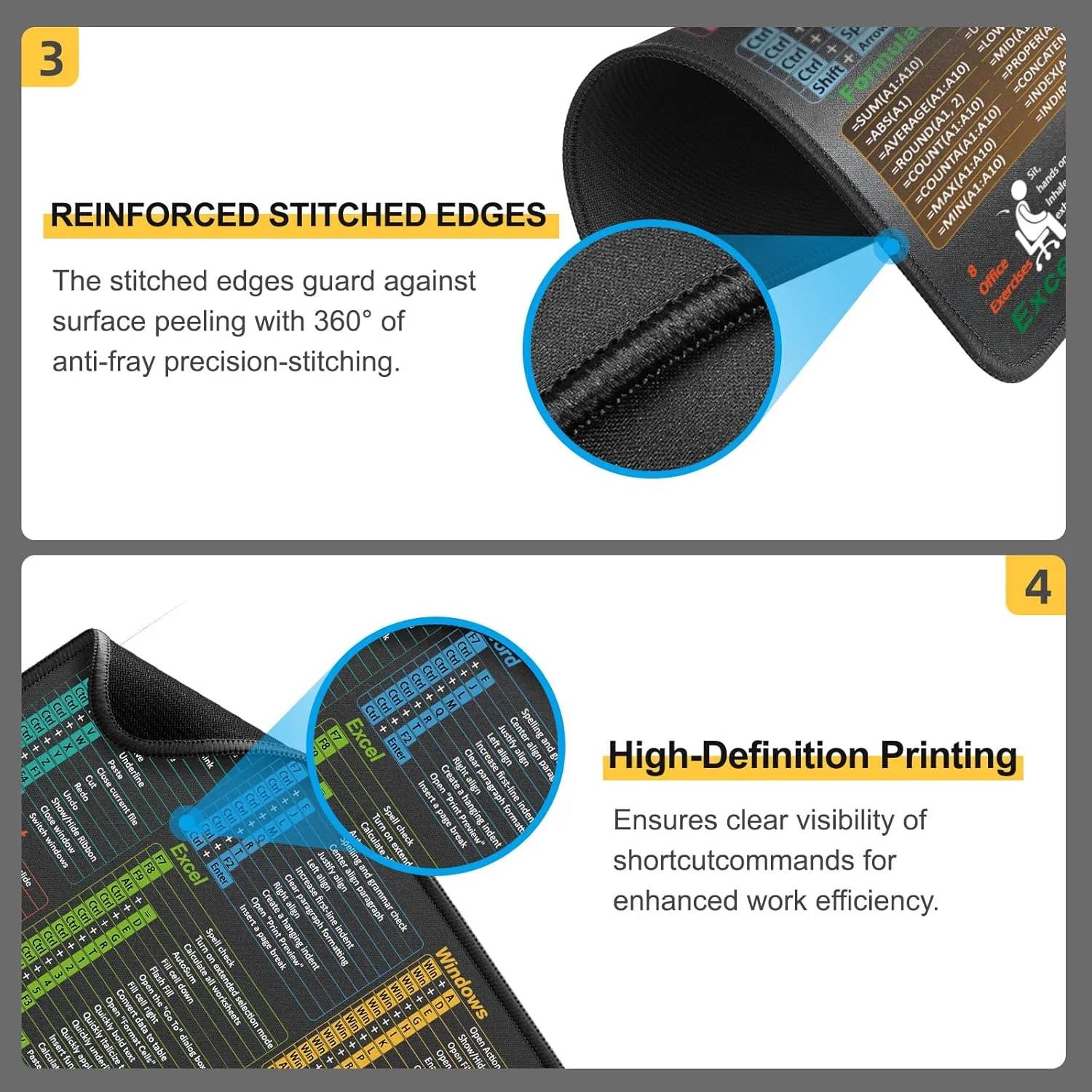 Mouse Pad for Excel/Word/PowerPoint/Windows Shortcuts  Small Excel Cheat Sheet Desk Pad  11.8"x9.8" Portable Computer Mousepad  Gaming, Office, Waterproof, Non-Slip, Stitched Edges