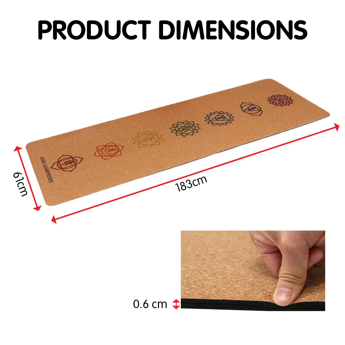 Powertrain Cork Yoga Mat with Carry Straps - Chakras