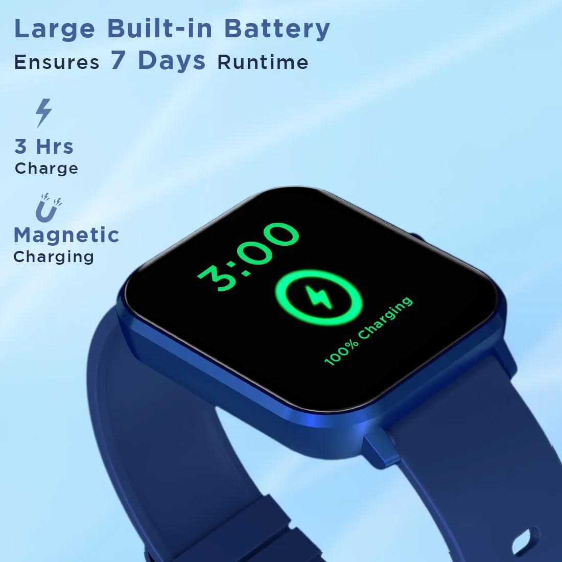 pTron Force X11 Bluetooth Calling Smartwatch with 4.3 cm Full Touch Color Display, Real 24/7 Heart Rate Tracking, Multiple Watch Faces, 7Days Runtime, Health/Fitness Trackers & IP68 Waterproof (Blue)