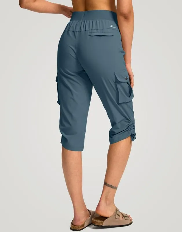 Pudolla Women's Cargo Capri Pants Lightweight Quick Dry Hiking Pants Summer Travel Casual Capris with 5 Pockets