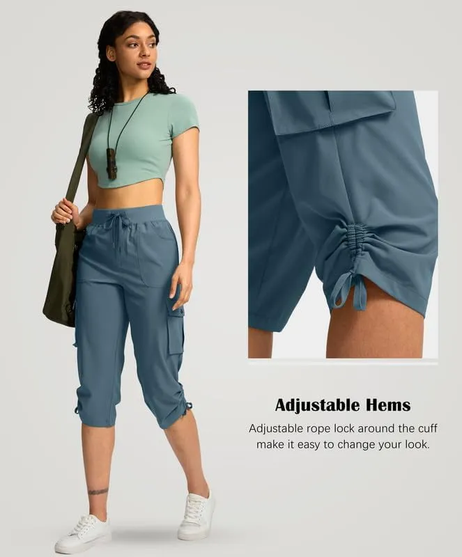 Pudolla Women's Cargo Capri Pants Lightweight Quick Dry Hiking Pants Summer Travel Casual Capris with 5 Pockets